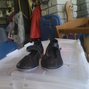 Capezio Tele Tone Tap dance shoes black leather ankle strap size 13